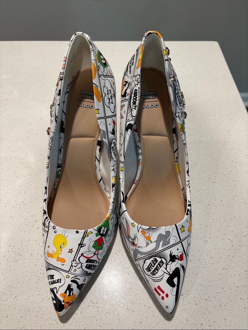Aldo White Looney Tunes Comic Print Pointed Pumps
